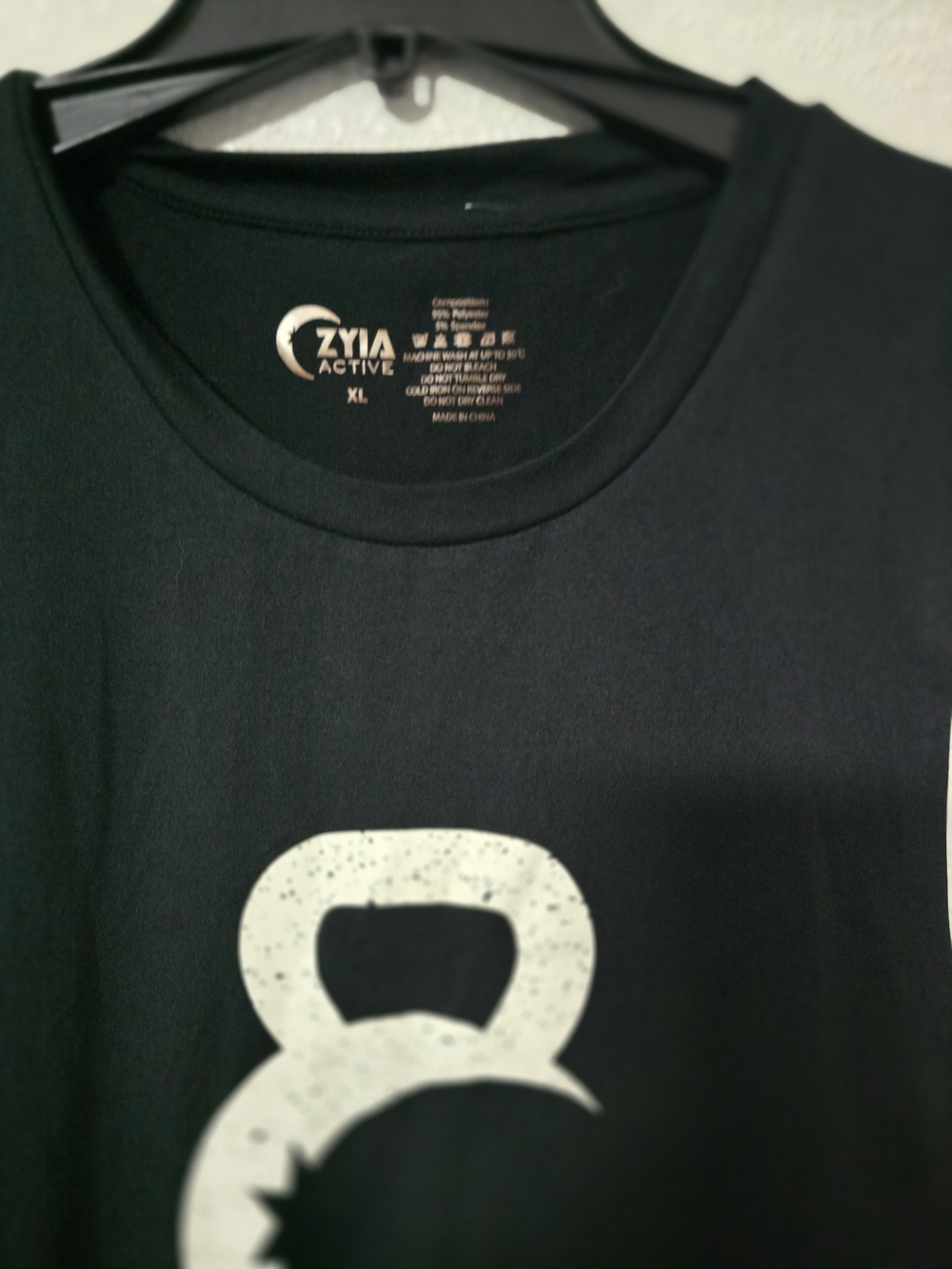 ZYIA Black Graphic Muscle Tank Top with White Kettlebell Crescent - Picture 3 of 6